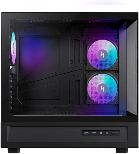 GameMax NEX C51 BK Gaming Midi-Turm Computergehäuse mit Seitenfenster und ARGB-Beleuchtung Schwarz