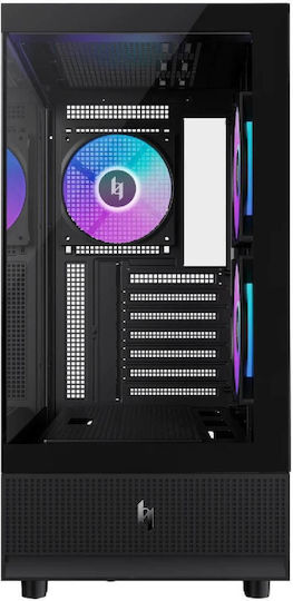 GameMax NEX C51 BK Gaming Midi-Turm Computergehäuse mit Seitenfenster und ARGB-Beleuchtung Schwarz