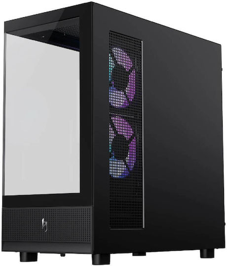 GameMax NEX C51 BK Gaming Midi-Turm Computergehäuse mit Seitenfenster und ARGB-Beleuchtung Schwarz