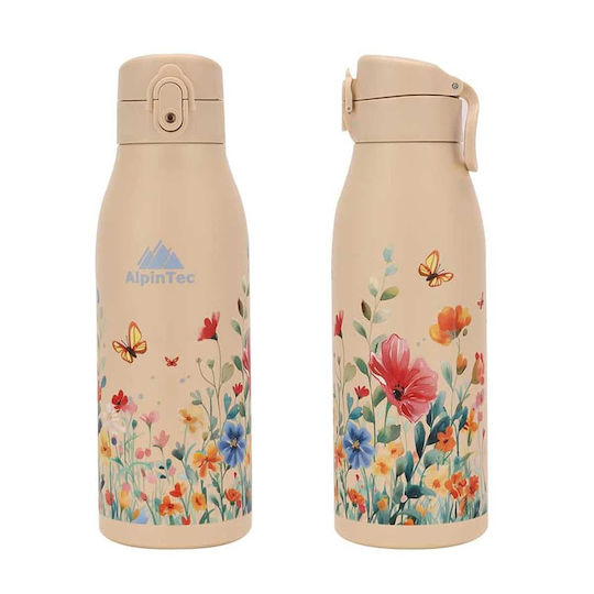 AlpinPro Μπουκάλι Θερμός Ανοξείδωτο 600ml Ivory Jade Flower με Λαβή