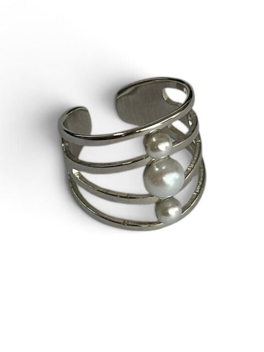 Steel Women's Ring with Pearls Made of Steel