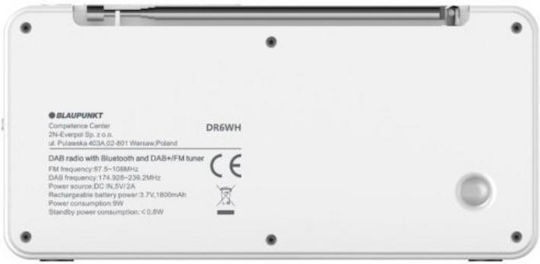 Blaupunkt DR6WH Portable Rechargeable DAB+ Radio with Bluetooth and USB White