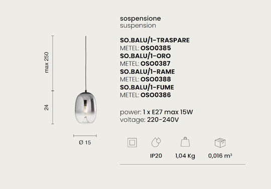 Ondaluce Hanging Light Black with E27 Socket 15x15cm Ondaluce Hanging Light Black with E27 Socket 15x15cm