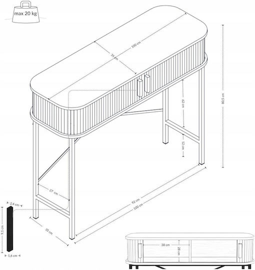 Console Table from Wood & Metal Pink W100xD35xH80.5cm