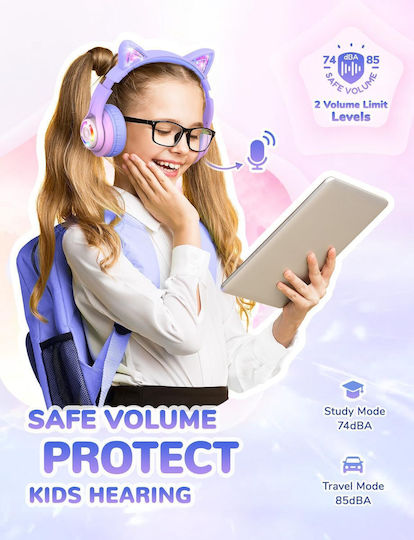 iClever BTH13 Căști Over Ear pentru Copii Wireless / Cu Fir cu 50 Ore de Autonomie Gradient Roz