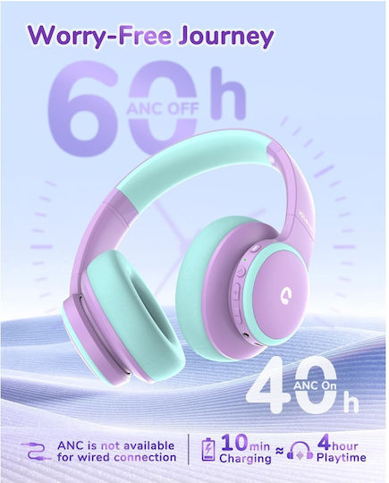 iClever Bth26 Căști Audio Fără Fir Cu Fir de Copii Over Ear Cu 60 Ore de Autonomie și Quick Charge Violet