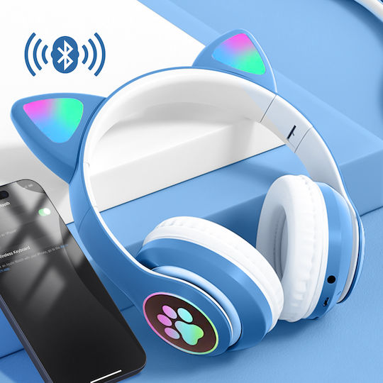Avizar Безжични Bluetooth Слушалки за деца с RGB осветление и котешки уши Бяло Синьо