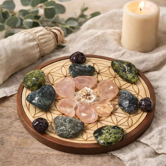 Energie Netz Kristalle Liebe Wood Crystal Grid Love 15,5cm