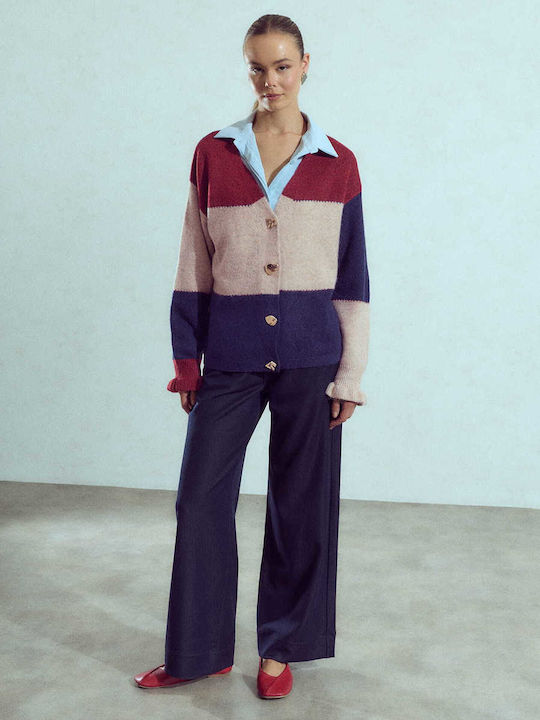 Women's Cardigan Ruffle On Sleeve Burgundy