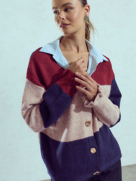 Women's Cardigan Ruffle On Sleeve Burgundy