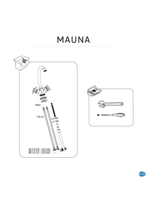 Sensea Mauna Baterie pentru chiuvetă Înaltă Argintie