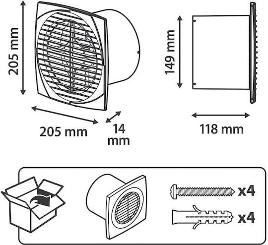 Equation Ventilator De Perete Pentru Baie 150mm Alb