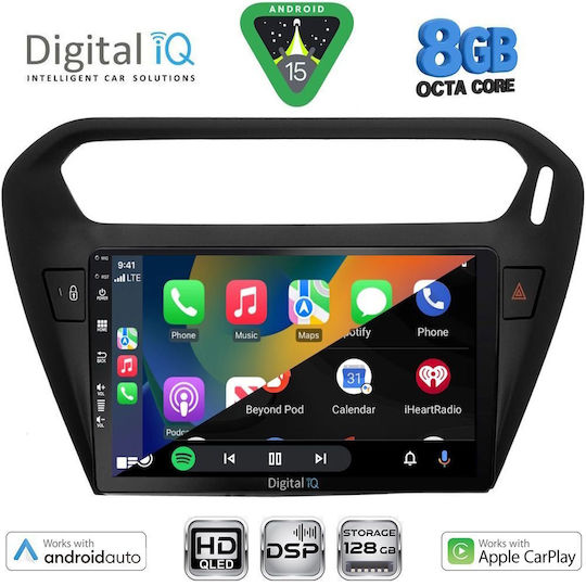 Digital IQ Автомобилна Аудио Система За Peugeot 301 Citroen C-Elysee 2013-2026 Bluetooth USB WiFi GPS Apple CarPlay Android Auto С Touch Screen 9"