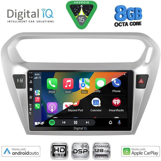 Digital IQ Автомобилна Аудио Система за Peugeot 301 Citroen C-Elysee 2013-2026 (Bluetooth/USB/WiFi/GPS/Apple CarPlay/Android Auto) с Touch Screen 9"