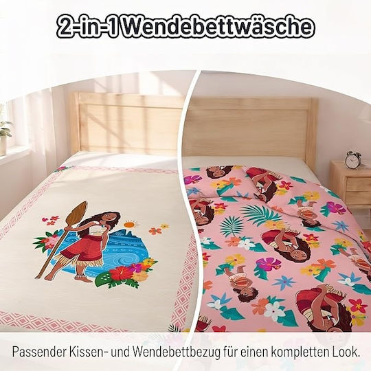 Disney Disney Set Cearceaf de Pilote pentru Copii de Un Singur Pat cu Față de Pernă din Bumbac Moana 135x200cm