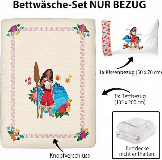 Disney Disney Set Cearceaf de Pilote pentru Copii de Un Singur Pat cu Față de Pernă din Bumbac Moana 135x200cm