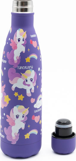 Sidirela Happy Unicorns Edelstahl Kinderlebensmittelbehälter Abendessen-Set Einhörner 0,5 Liter Thermisch Lila