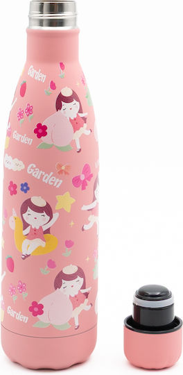 Sidirela Happy Garden Edelstahl Kinderlebensmittelbehälter Abendessen-Set 0.5Liter Thermisch Rosa