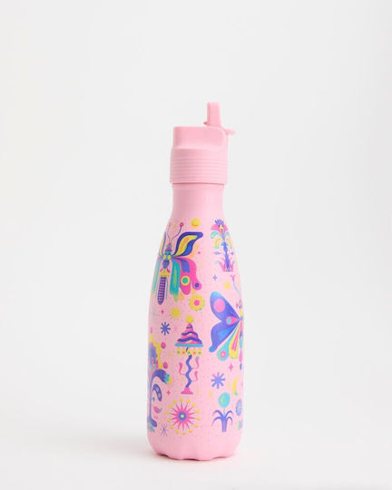Chilly's Rostfreier Stahl Kinder Trinkflasche mit Stroh Mystic Garden 350ml