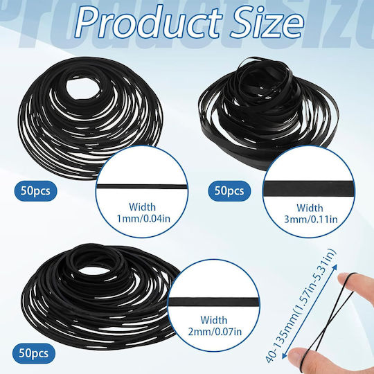 Set 150 Square Rubber Belts Qfwdfctrenz Cassette Player Sizes 40-135 Mm Widths 1-3 Mm Replacement Transmission Belts