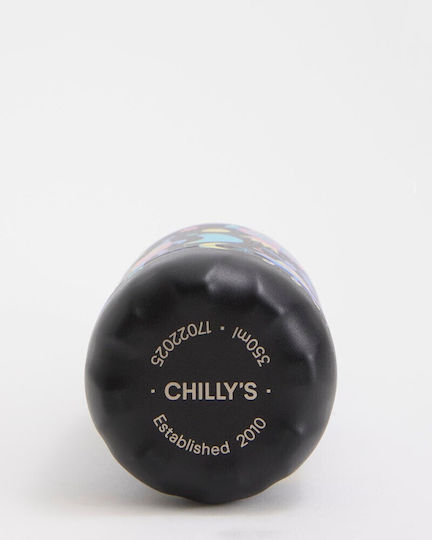Chilly's Rostfreier Stahl Kinder Trinkflasche mit Stroh Schwarz 350ml