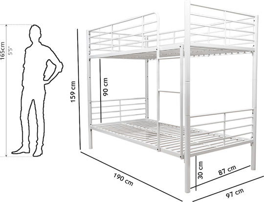 Kids Bed Bunk Single with Mattress White 90x190cm
