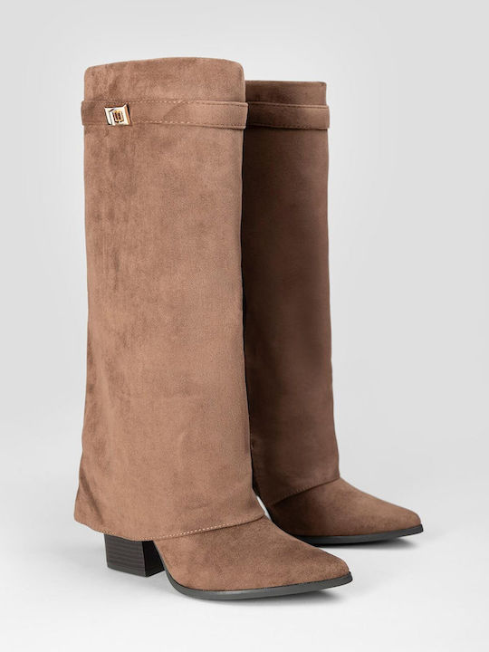 Wildleder Damenstiefel mit hohem Absatz Braune