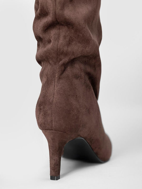 Wildleder Damenstiefel mit Mittelhohem Absatz Braun