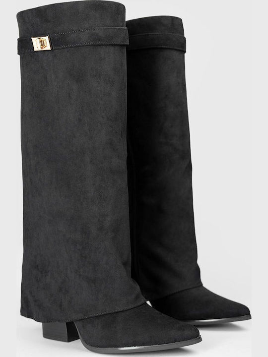 Wildleder Damenstiefel mit hohem Absatz Schwarz