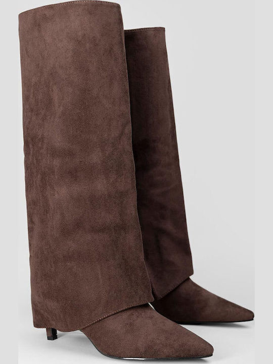 Wildleder Damenstiefel mit mittlerem Absatz Braun