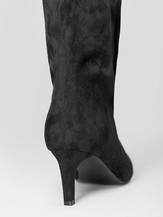 Wildleder Damenstiefel mit Mittelhohem Absatz Schwarz