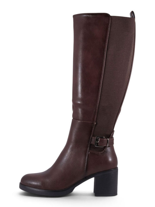 Damenstiefel mit Mittelhohem Absatz und Gummi Braune