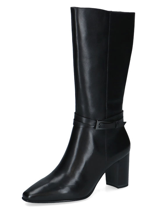 Damenstiefel aus Leder mit Mittelhohem Absatz Schwarz