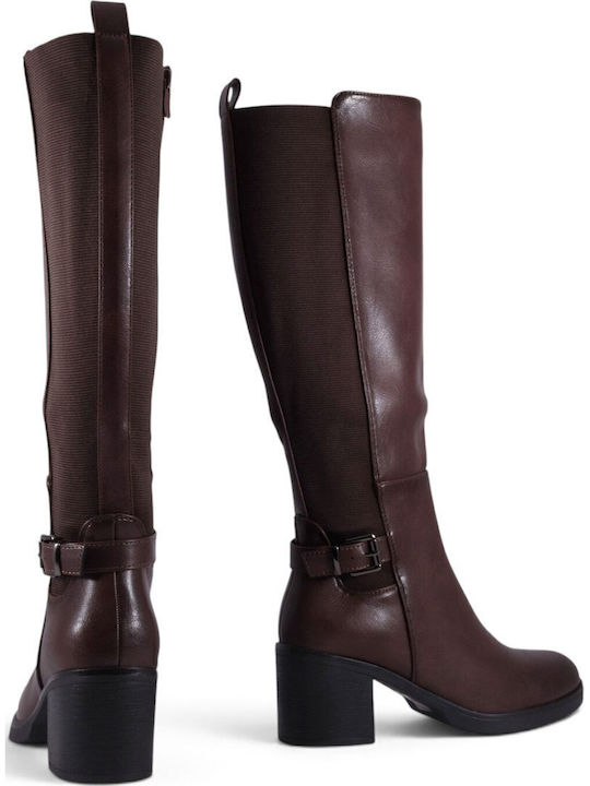 Damenstiefel mit Mittelhohem Absatz und Gummi Braune