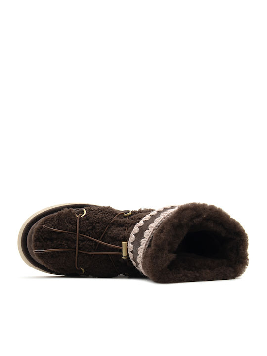 Leder Damen Stiefeletten mit Plattform Beige