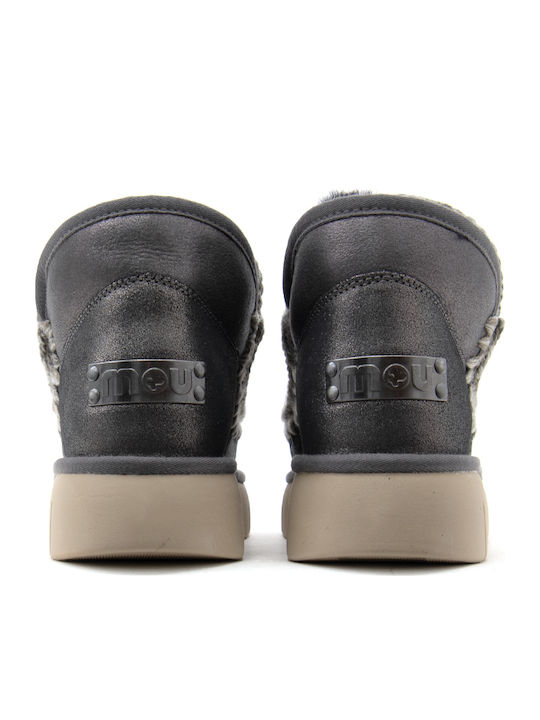 Eskimo Leder Damen Stiefeletten mit Plattform Silber