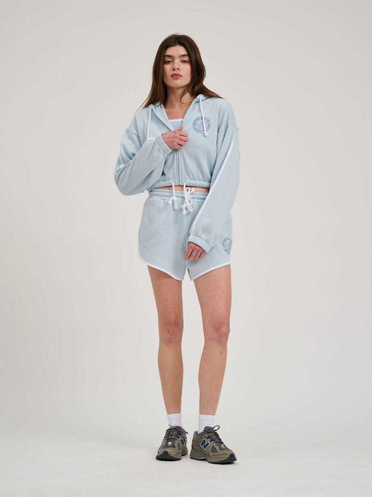 Cropped Women's Sweatshirt Hooded Fresh Blue