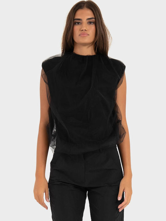 Damen Bluse Ärmellos Schwarz