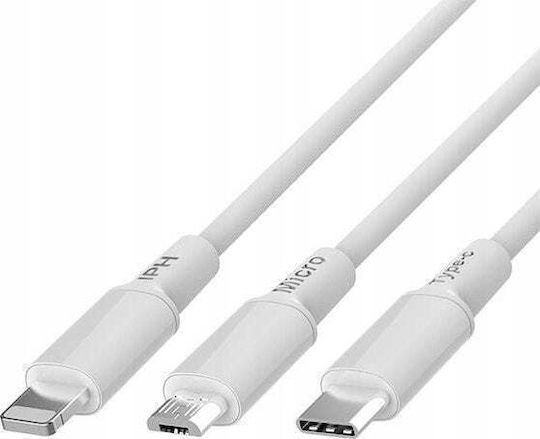Somostel USB to Lightning / Type-C / micro USB Cable 2.1A Λευκό 1.2m 33715