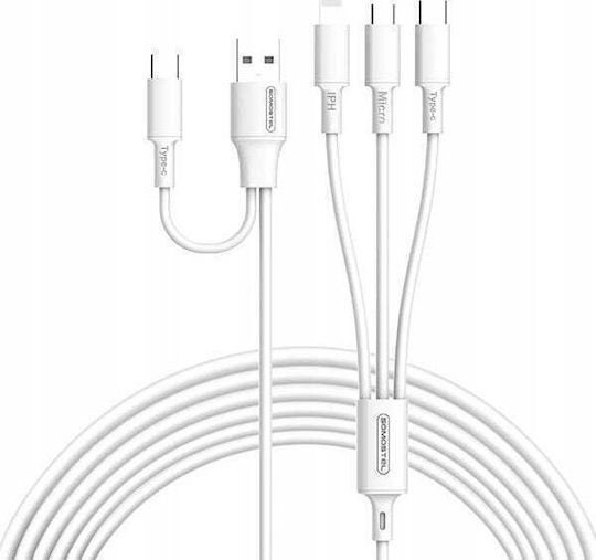 Somostel USB to Lightning / Type-C / micro USB Cable 2.1A Λευκό 1.2m 33715