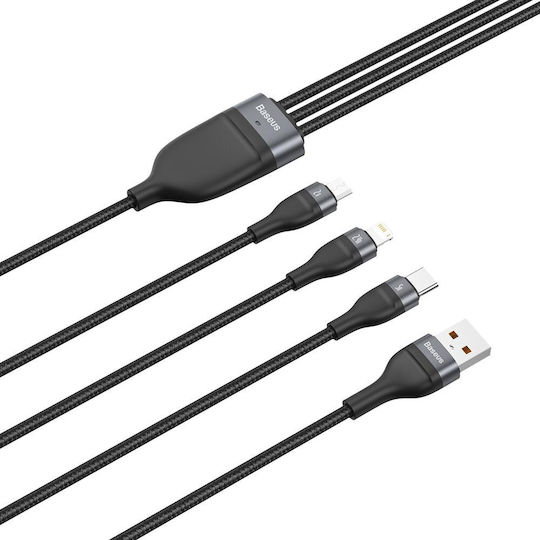 Baseus LED USB към Lightning / Type-C / micro USB Кабел 5A Черен 1.2m CA1T3-G1