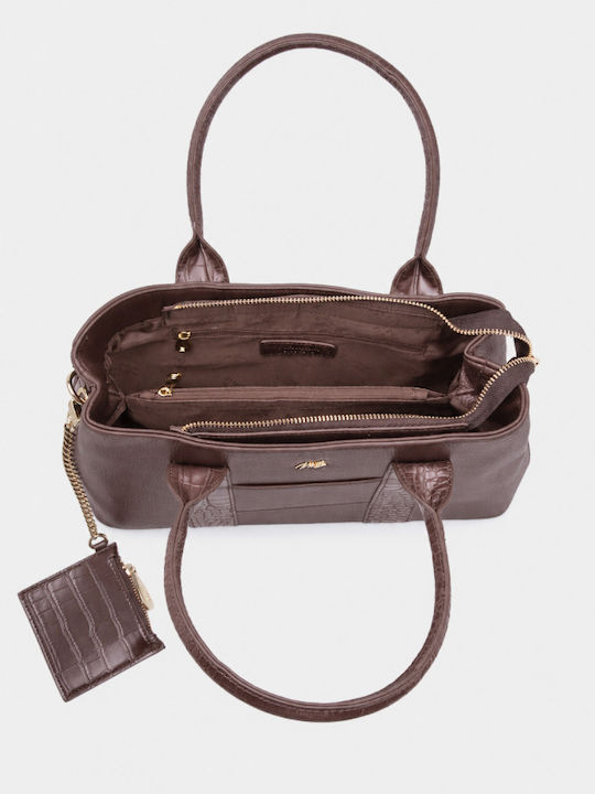 Fabric Women's Handbag Crossbody Croco Brown