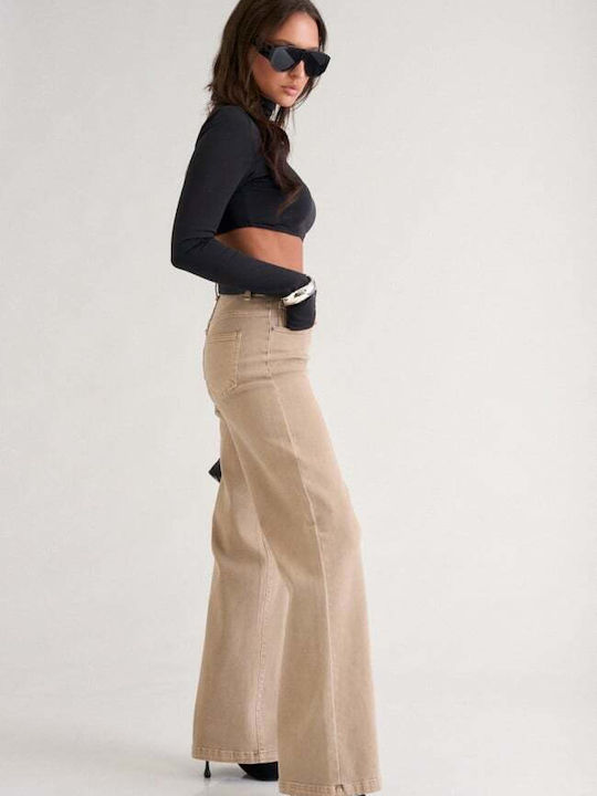 Damen Jeans Hosen in Breit Bein Stil Beige