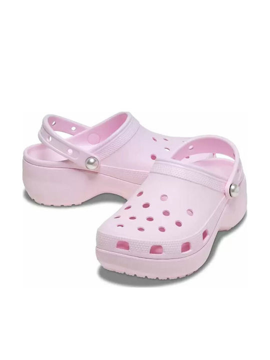 Crocs Classic Platform Pearl Γυναικεία Σαμπό Ροζ