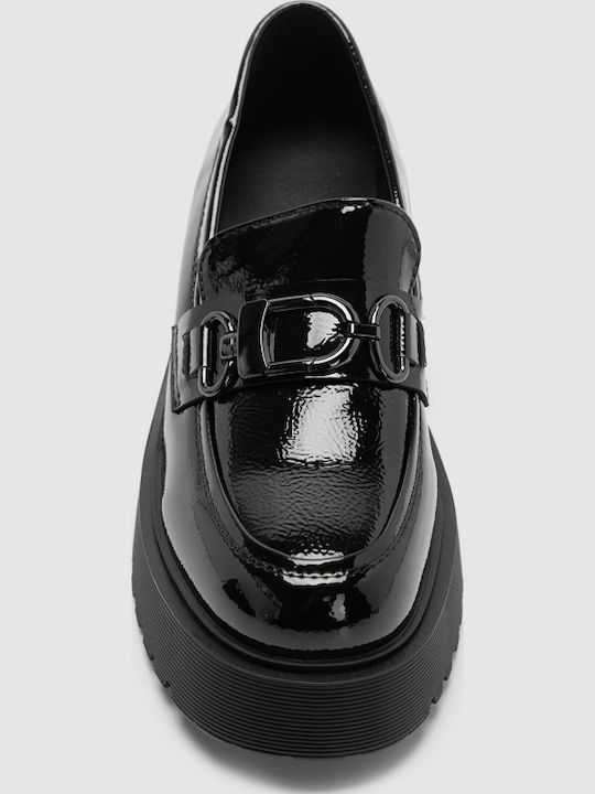 Lackleder Damen Mokassins in Schwarz Farbe