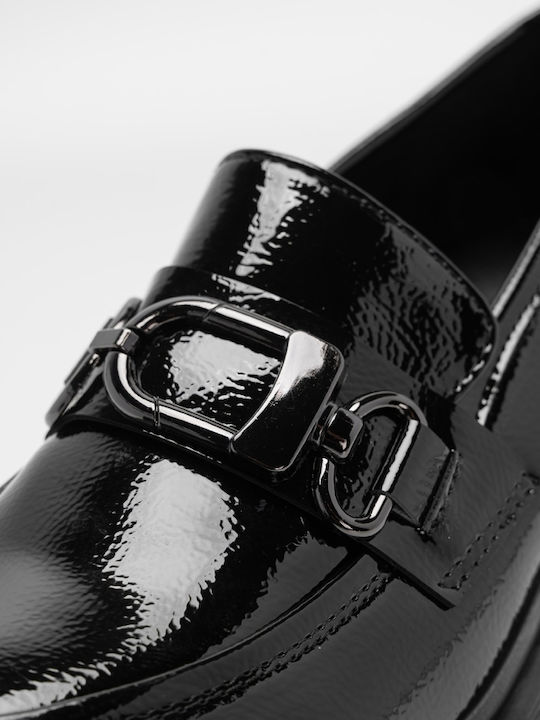 Lackleder Damen Mokassins in Schwarz Farbe