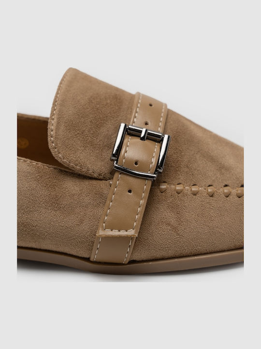 Wildleder Damen Mokassins in Beige Farbe