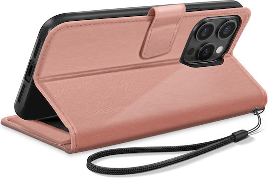 Mayaxess Wallet Case Iphone 15 Pro Max Video Stand Wrist Strap Rose Gold