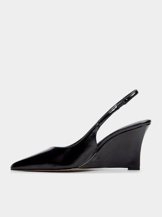 Lackleder Pumps mit Niedrigem Absatz Schwarz
