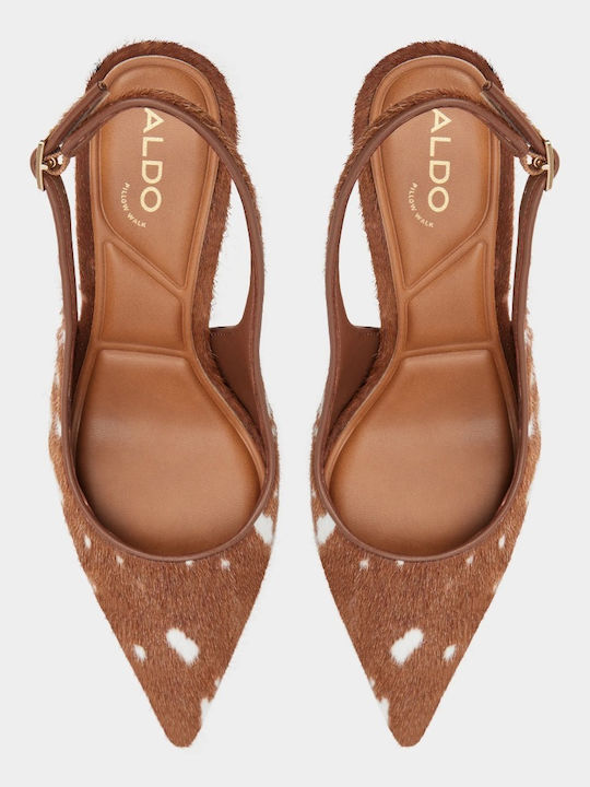 Leder Spitze Zehen Pumps mit Mittelabsatz Braun